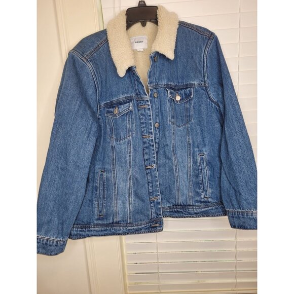 Old Navy Womens Sherpa Lined Denim Jacket XXL Trucker Biker Cabin Classic Preppy - Picture 1 of 5